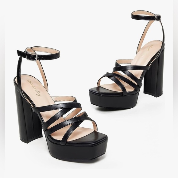 NEW CHUNKY PLATFORM HIGH HEEL ANKLE STRAP SHOES FOR WOMEN SIZE 8 BLACK - Picture 3 of 15